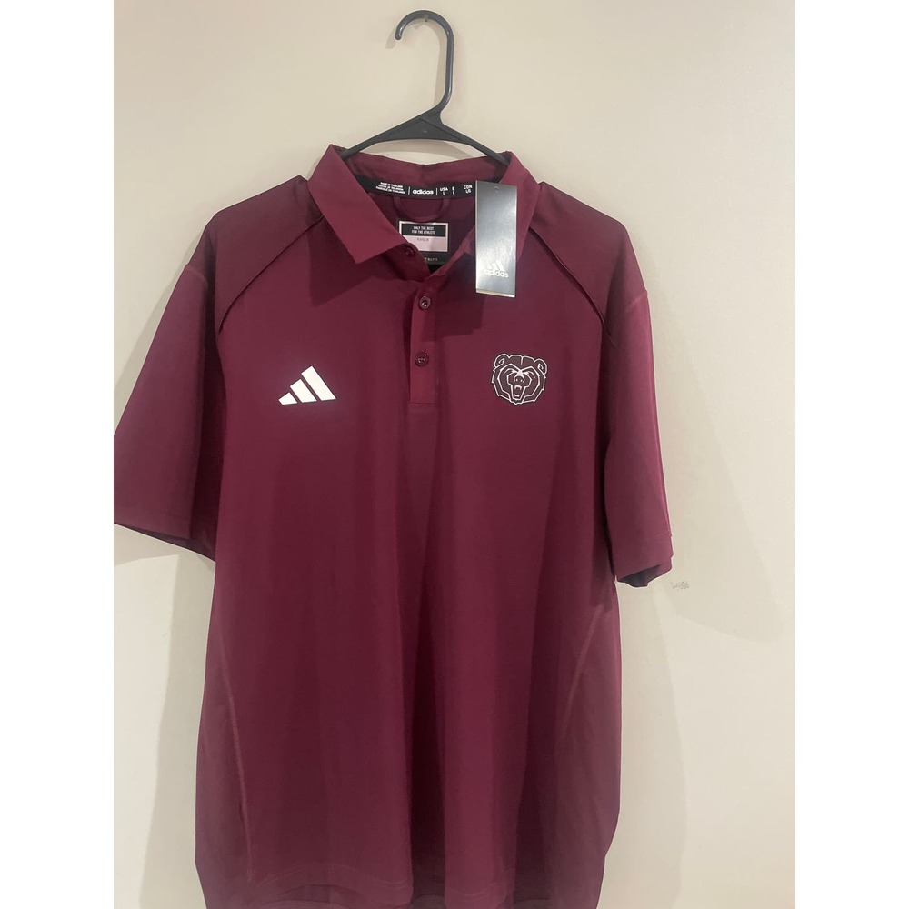 NWT Men’s L Golf Polo Missouri State Bears NCAA Maroon White Adidas
